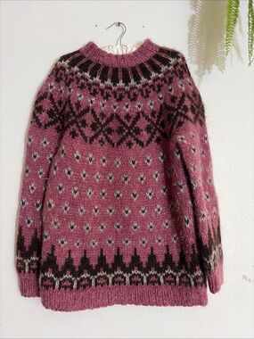 Samband of Iceland Chunky Wool Sweater Large Knit Pink